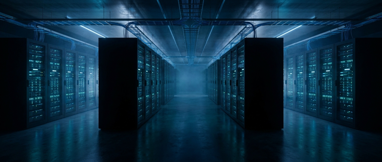 Allée d'un data center IA